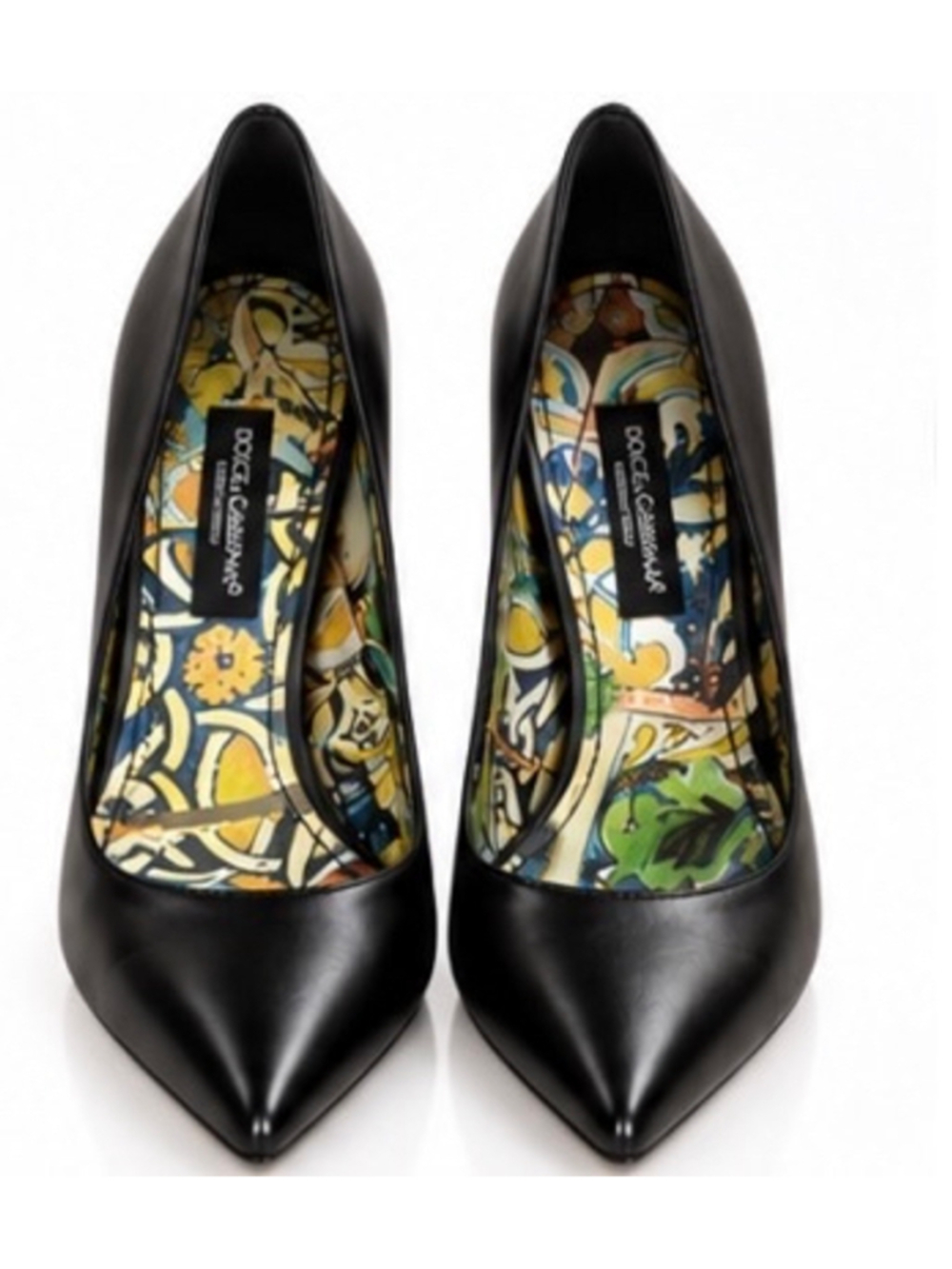 Dolce & Gabbana Black Kitten Heels, Size 8, Multicolor Interior New in Box